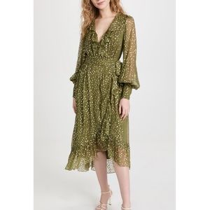 Zimmermann Olive Metallic Midi Wrap Dress, Size 1 (US Size 4-6)